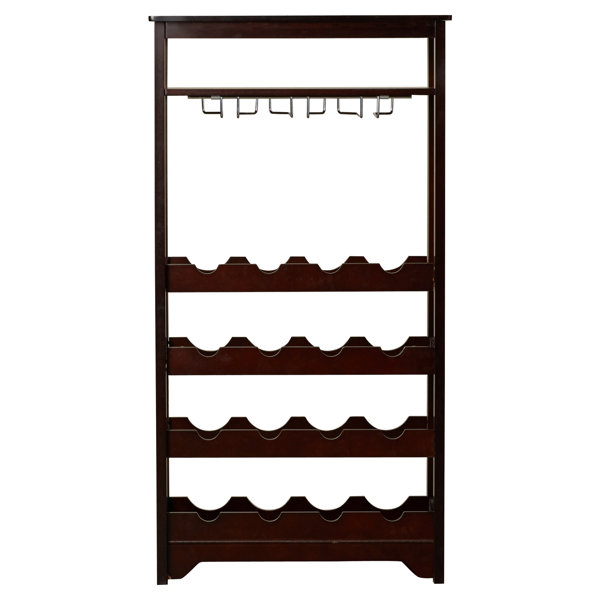 Charlton Home® 16 Bottle Floor Wine Bottle & Glass Rack in Espresso